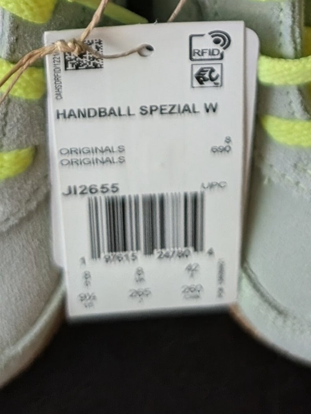 Adidas Handball Spezial Mint Green Suede Sneakers with Neon Yellow Accents - Picture 8 of 8